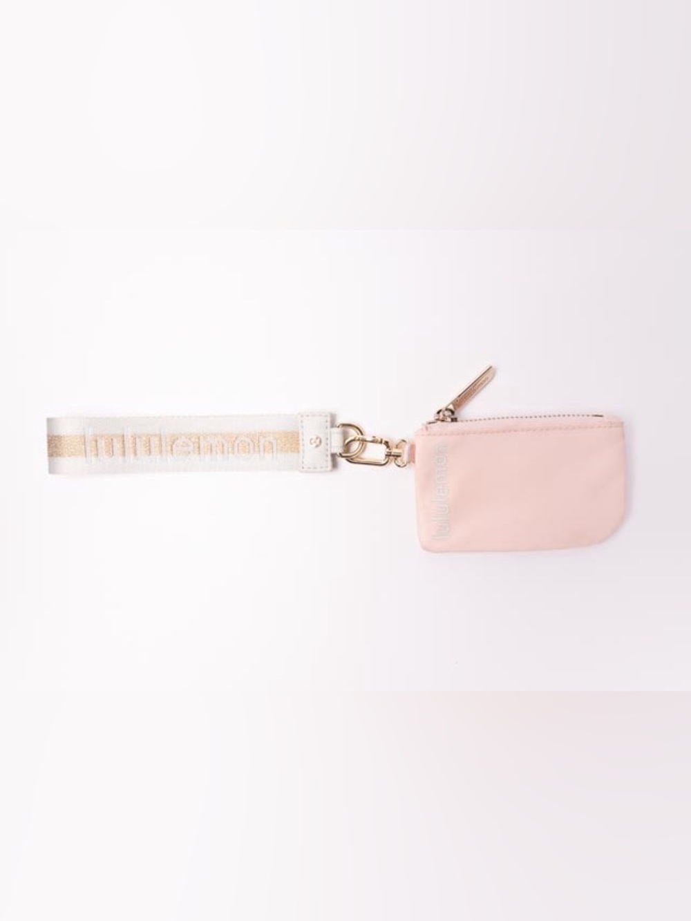 lululemon athletica Pink Leather Zip Coin Pouch with Beige Logo Wristlet- only 1